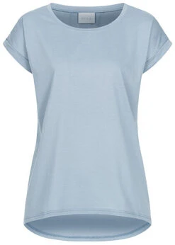 VILA Damen NOOS Basic T-Shirt Mit Ärmelumschlag Vokuhila Ashley Hellblau