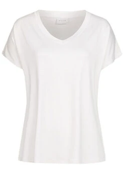 VILA Damen NOOS V-Neck Viskose T-Shirt Optical Weiss