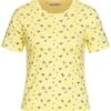 Stitch And Soul Damen Ribbed Frill T-Shirt Blumen Muster Chardonnay Gelb -Luftig Und Leicht 21062759