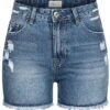 Hailys Damen High-Waist Jeans Shorts 5-Pockets Destroy Look Offener Saum Medium Blau 2 Hailys Damen High-Waist Jeans Shorts 5-Pockets Destroy Look Offener Saum Medium Blau -Luftig Und Leicht 21062825