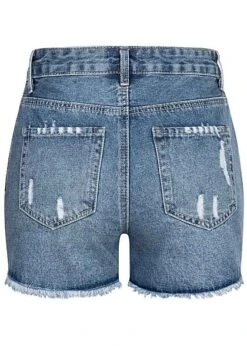 Hailys Damen High-Waist Jeans Shorts 5-Pockets Destroy Look Offener Saum Medium Blau -Luftig Und Leicht 21062825 2