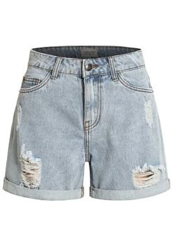 Hailys Damen Kurze Mom-Fit Jeans Shorts Destroyed Look 5-Pockets Hell Blau Denim