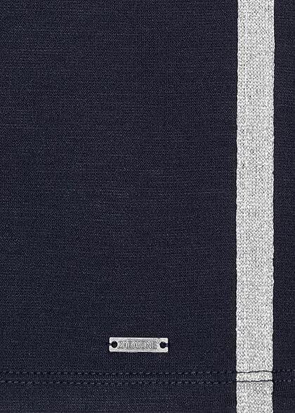 Zabaione Damen Mini Sweat Rock Mit Glitzer Streifen 2-Pockets Navy Blau Silber 4 Zabaione Damen Mini Sweat Rock Mit Glitzer Streifen 2-Pockets Navy Blau Silber – Bild 2