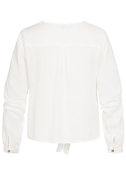 Hailys Damen V-Neck Langarm Blusen Shirt Knopfleiste Bindedetail Vorne Off Weiss 4 Hailys Damen V-Neck Langarm Blusen Shirt Knopfleiste Bindedetail Vorne Off Weiss – Bild 2