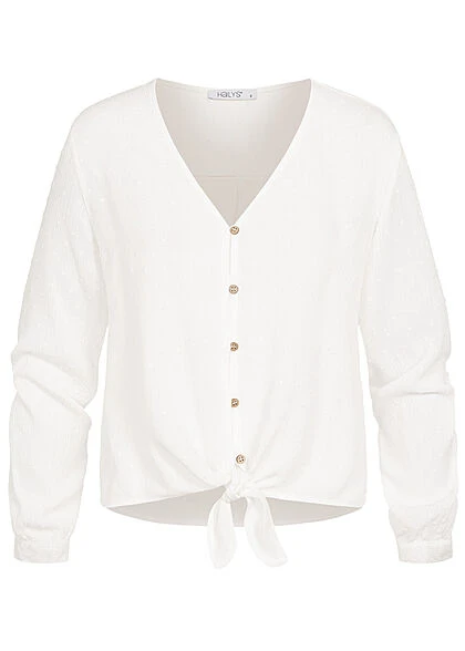 Hailys Damen V-Neck Langarm Blusen Shirt Knopfleiste Bindedetail Vorne Off Weiss 5 Hailys Damen V-Neck Langarm Blusen Shirt Knopfleiste Bindedetail Vorne Off Weiss – Bild 3