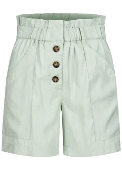 ONLY Damen High-Waist Viskose Paperbag Shorts Knopfleiste 4-Pockets Surf Spray Grün