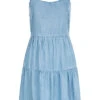 ONLY Damen Lyocell Denim Trägerkleid Stufenoptik Hell Blau