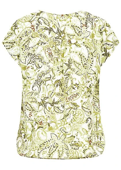 Tom Tailor Damen V-Neck Kurzarm Puffer Bluse Paisley Print Grün Weiss 4 Tom Tailor Damen V-Neck Kurzarm Puffer Bluse Paisley Print Grün Weiss – Bild 2