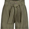 Seventyseven Lifestyle Damen High-Waist Paperbag Shorts Mit Bindegürtel Olive Grün -Luftig Und Leicht 21068245