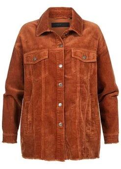 ONLY Damen NOOS Oversized Cord Shacket 4-Pockets Fransen Am Saum Ginger Braun