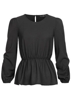ONLY Damen NOOS Blusen Shirt Ballonärmel Gummibund Schwarz