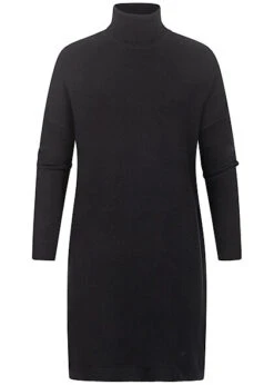 VILA Damen NOOS Rollkragen Longform Strickpullover Kleid Schwarz