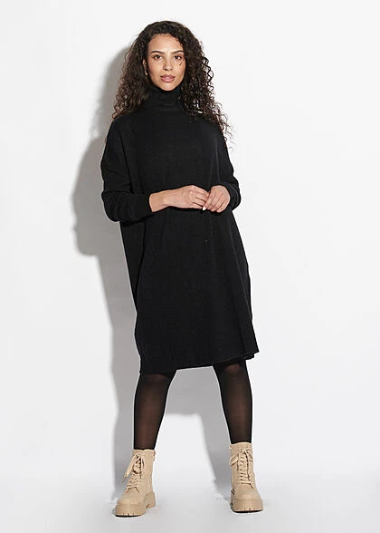 VILA Damen NOOS Rollkragen Longform Strickpullover Kleid Schwarz 6 VILA Damen NOOS Rollkragen Longform Strickpullover Kleid Schwarz – Bild 4