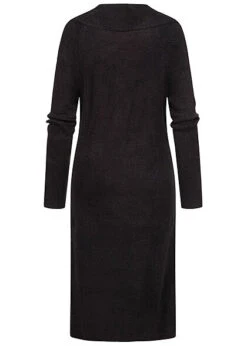 VILA Damen NOOS Midi V-Neck Strickkleid Schlitze Seitlich Gerippte Säume Schwarz -Luftig Und Leicht 21083932 2