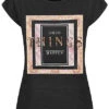 Seventyseven Lifestyle Damen T-Shirt Good Things Print Paillettenbesatz Schwarz -Luftig Und Leicht 21088274
