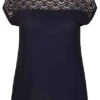 ONLY Carmakoma Damen NOOS Viskose T-Shirt Materialmix Spitze Oben Night Sky Blau -Luftig Und Leicht 21091223