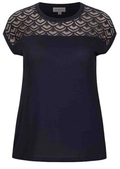 ONLY Carmakoma Damen NOOS Viskose T-Shirt Materialmix Spitze Oben Night Sky Blau