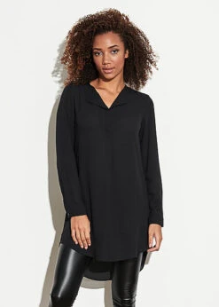 VILA Damen NOOS Langarm Bluse V-Neck Vokuhila Schwarz -Luftig Und Leicht 21092170 3