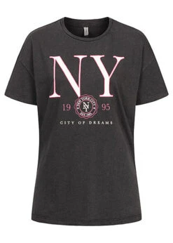 ONLY Damen Oversized T-Shirt N.Y. Print Schwarz