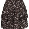 Cloud5ive Damen Rock Mini Stufenrock Blumen Print 2-lagig Schwarz Weiss Braun -Luftig Und Leicht 21096708