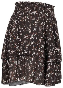 Cloud5ive Damen Rock Mini Stufenrock Blumen Print 2-lagig Schwarz Weiss Braun -Luftig Und Leicht 21096708 1