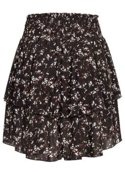 Cloud5ive Damen Rock Mini Stufenrock Blumen Print 2-lagig Schwarz Weiss Braun -Luftig Und Leicht 21096708 2