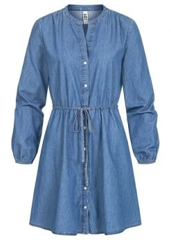 JACQUELINE DE YONG JDY By ONLY Damen V-Neck Jeans Kleid Tunnelzug Knopfleiste Hell Blau Denim