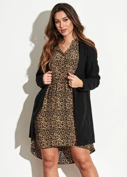 Clodus Damen Kleid V-Neck Longsleeve Animal Print Beige