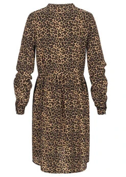 Clodus Damen Kleid V-Neck Longsleeve Animal Print Beige -Luftig Und Leicht 21102035 3