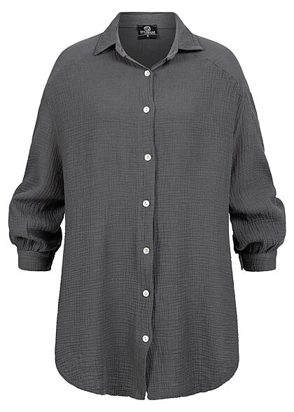 Styleboom Fashion Damen Bluse Hemd Oversized Knopfleiste Dunkel Grau 3 Styleboom Fashion Damen Bluse Hemd Oversized Knopfleiste Dunkel Grau