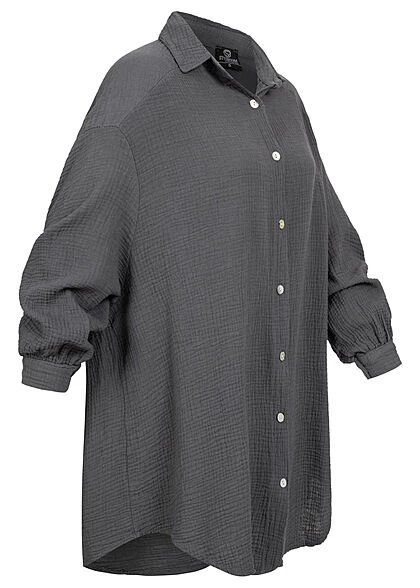 Styleboom Fashion Damen Bluse Hemd Oversized Knopfleiste Dunkel Grau 4 Styleboom Fashion Damen Bluse Hemd Oversized Knopfleiste Dunkel Grau – Bild 2
