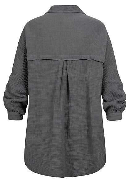Styleboom Fashion Damen Bluse Hemd Oversized Knopfleiste Dunkel Grau 5 Styleboom Fashion Damen Bluse Hemd Oversized Knopfleiste Dunkel Grau – Bild 3
