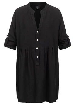 Styleboom Fashion Damen Oversized Blusenkleid Mit Turn-Up Sleeves Schwarz
