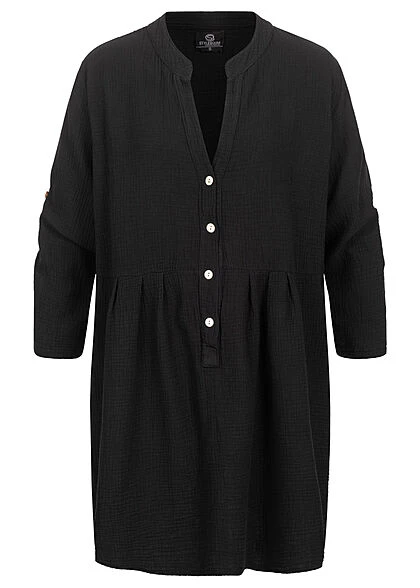 Styleboom Fashion Damen Oversized Blusenkleid Mit Turn-Up Sleeves Schwarz 4 Styleboom Fashion Damen Oversized Blusenkleid Mit Turn-Up Sleeves Schwarz – Bild 2