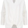 Styleboom Fashion Damen Bluse Longsleeve Knotendetail Vorne Weiss -Luftig Und Leicht 21106750