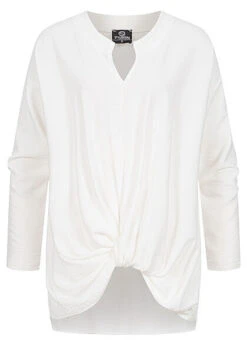 Styleboom Fashion Damen Bluse Longsleeve Knotendetail Vorne Weiss
