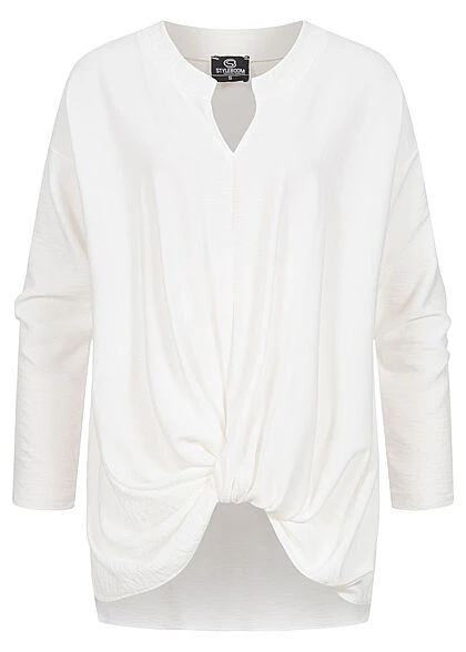 Styleboom Fashion Damen Bluse Longsleeve Knotendetail Vorne Weiss 3 Styleboom Fashion Damen Bluse Longsleeve Knotendetail Vorne Weiss