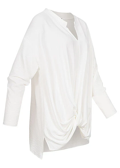 Styleboom Fashion Damen Bluse Longsleeve Knotendetail Vorne Weiss 4 Styleboom Fashion Damen Bluse Longsleeve Knotendetail Vorne Weiss – Bild 2