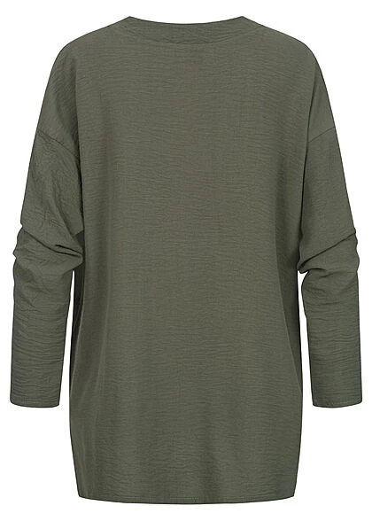 Styleboom Fashion Damen Bluse Longsleeve Knotendetail Vorne Oliv Grün 5 Styleboom Fashion Damen Bluse Longsleeve Knotendetail Vorne Oliv Grün – Bild 3