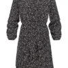 Styleboom Fashion Damen Longsleeve Dress Print Gepunktet Schwarz Weiss -Luftig Und Leicht 21106814