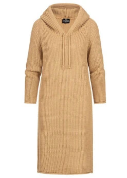 Styleboom Fashion Damen Strickkleid Mit Kapuze Camel Braun