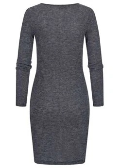 Styleboom Fashion Damen Rippoptik Kleid Longsleeve Dunkel Blau Grau -Luftig Und Leicht 21106914 2