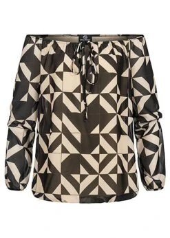 Styleboom Fashion Damen Bluse Mit Carmenausschnitt Schwarz Beige