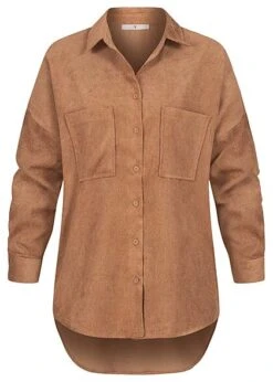Hailys Damen Bluse Mit Brusttaschen Und Knopfleiste High Low Saumen Camel Braun