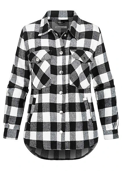 Seventyseven Lifestyle Damen Shaket Hemd 4-Pockets Karo Muster Druckknöpfe Schwarz 3 Seventyseven Lifestyle Damen Shaket Hemd 4-Pockets Karo Muster Druckknöpfe Schwarz