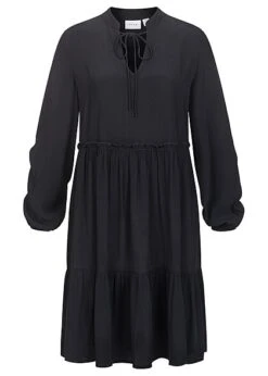 VILA Damen NOOS Oversized Viskose V-Neck Pufferkleid Schwarz