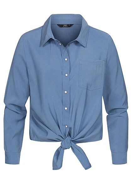 ONLY Damen Klassische Viskose Bluse Mit Bindedetail Vorne Moonlight Blau 3 ONLY Damen Klassische Viskose Bluse Mit Bindedetail Vorne Moonlight Blau