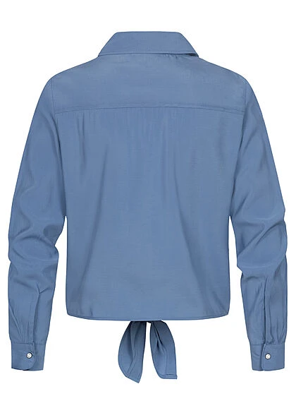 ONLY Damen Klassische Viskose Bluse Mit Bindedetail Vorne Moonlight Blau 4 ONLY Damen Klassische Viskose Bluse Mit Bindedetail Vorne Moonlight Blau – Bild 2