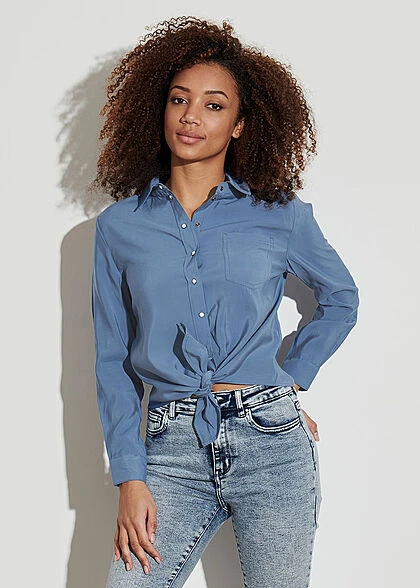 ONLY Damen Klassische Viskose Bluse Mit Bindedetail Vorne Moonlight Blau 5 ONLY Damen Klassische Viskose Bluse Mit Bindedetail Vorne Moonlight Blau – Bild 3