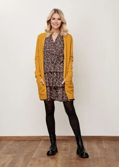 Styleboom Fashion Damen V-Neck Chiffon Midi Kleid Blumen Print Schwarz Weinrot -Luftig Und Leicht 21116949 3